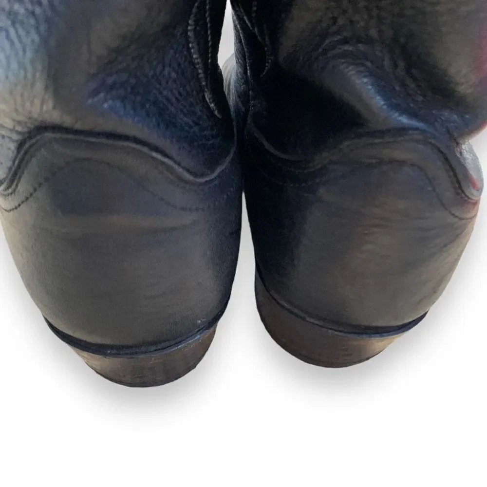 Vintage Dan Post Cowboy Boots Black Leather Unisex White Stitching Western‎ 9